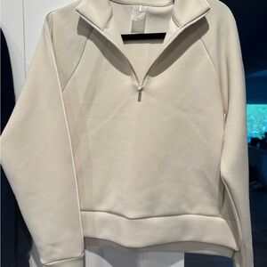 Alia Cream Zip-Neck Sweatshirt with Subtle Piping